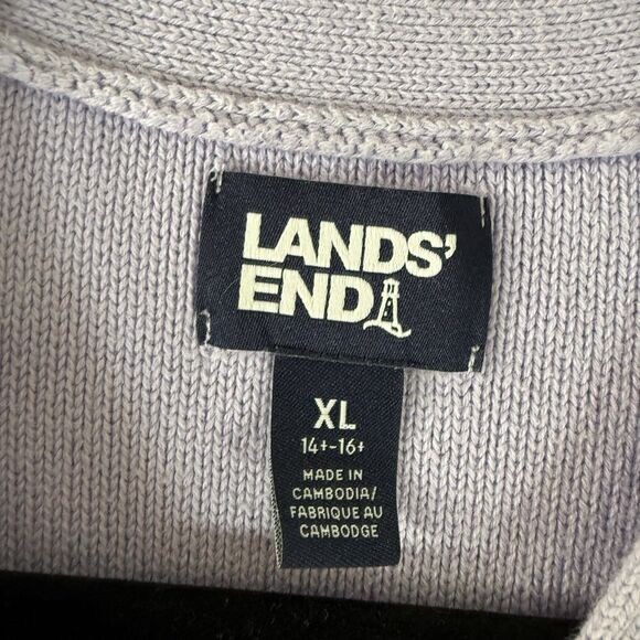 Lands End Cardigan Girls XL 14-16 Purple Cable Knit 100% Cotton Button Front - Picture 6 of 12